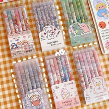 

6pcs/set Creative Press Gel Pen Black Ink Quick Dry 0.5mm Refill Stdudent Neutral Pen Journal Kawaii Stationery School Supplies