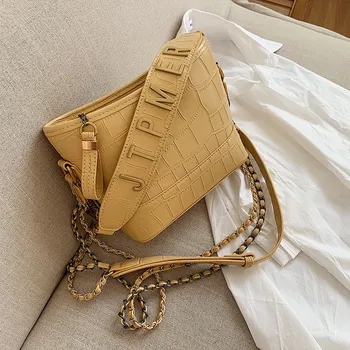 

PU Leather Crossbody Bags For Women Stone Pattern Stray Bucket Bag New Vintage Chain Shoulder Messenger Bag Zipper Handbag Bolso