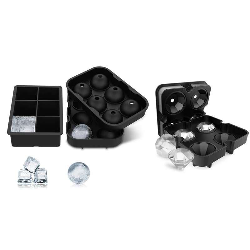 1X 4 Cavity Diamond Shape 3D Ice Mold Maker Bar Party Silicone Trays &amp Square (Set Of 2) Black 6 Giant Ba | Дом и сад