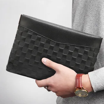 

2019 New Plaid Casual Fashion Men's Leather Hand-picked Bag Business Men's Hand Bag Large-capacity Envelope Bag
