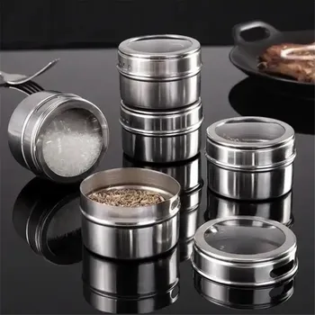 

Magnetic Spice Jar Set Stainless Steel Spice Tins Spice Storage Container Pepper Seasoning Sprays Tools Kitchen Condiment Holder