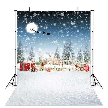 

Merry Christmas Photography Background Reindeer Sleigh Big Moon Snowflake Backdrop Decoration Props Banner For Photo Studio