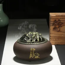 Керамическая курильница для благовоний, фиолетовый песок, античный медный чехол, штатив для благовоний, курильница для благовоний, чайная церемония Ароматерапия