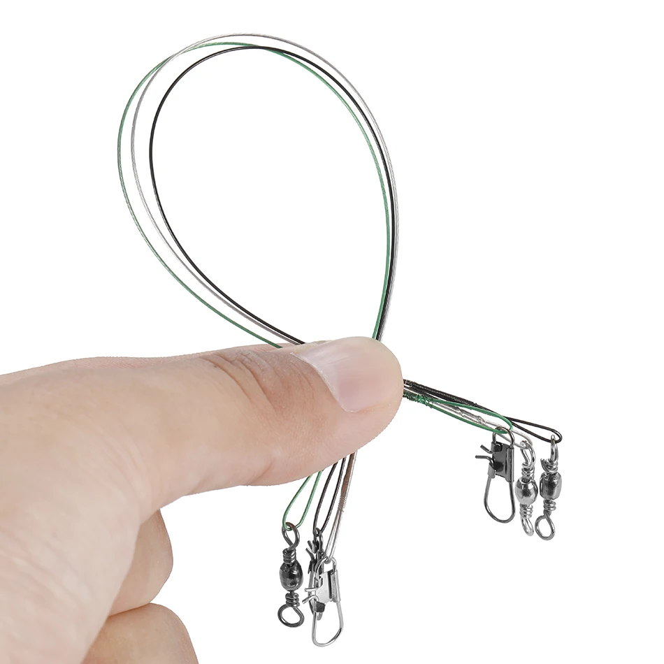 20PCS Anti Bite Steel Fishing Line Steel Wire Leader With Swivel Fishing Accessory Lead Core Leash Fishing Wire 15CM-40CM