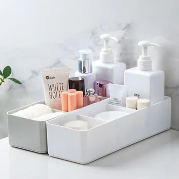 

Plastic Cosmetic Storage Box with Lid 3 Grids Desktop Large Capacity Lipstick Bins Drawer Jewelry Case Home Storage Organization