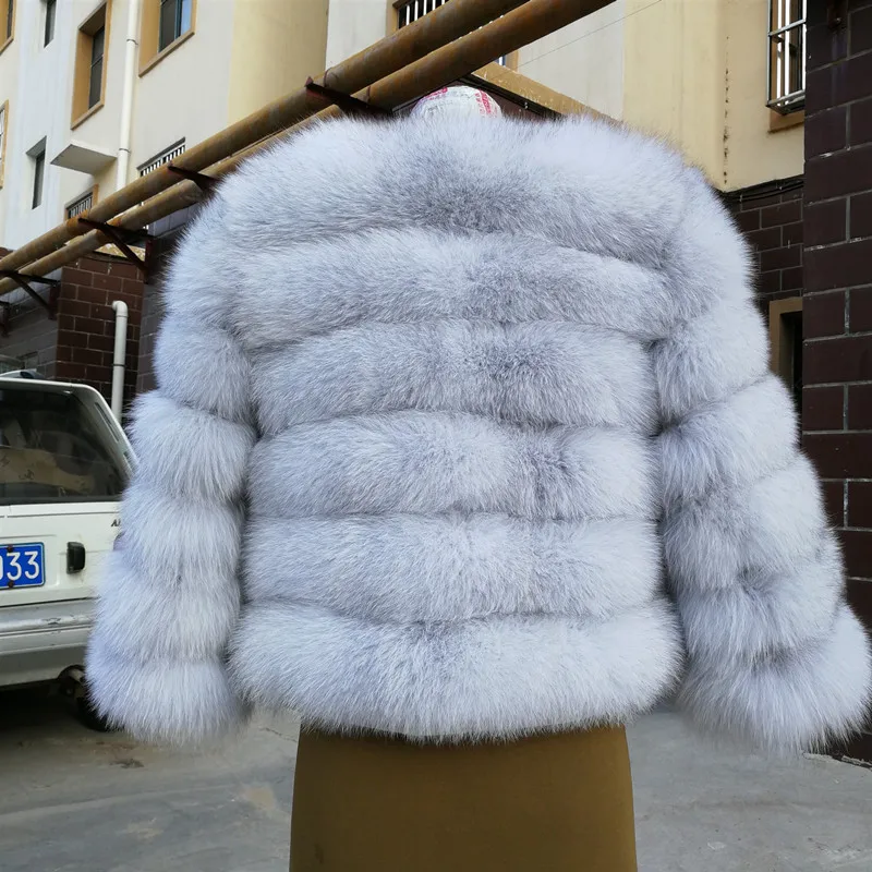 Женское пальто из натурального меха голубой лисы, Короткая Толстая теплая Роскошная зимняя верхняя одежда с рукавами для девочек