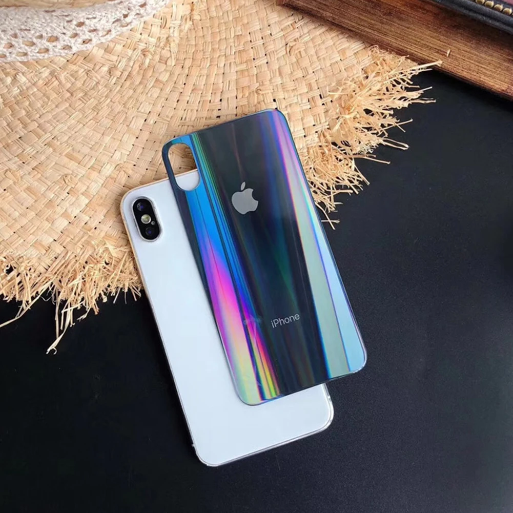 Градиентная Лазерная Аврора задняя пленка для iPhone 7 8 Plus X XS 11 Pro MAX XR Закаленное стекло протектор экрана блестящая защитная пленка - Цвет: Black