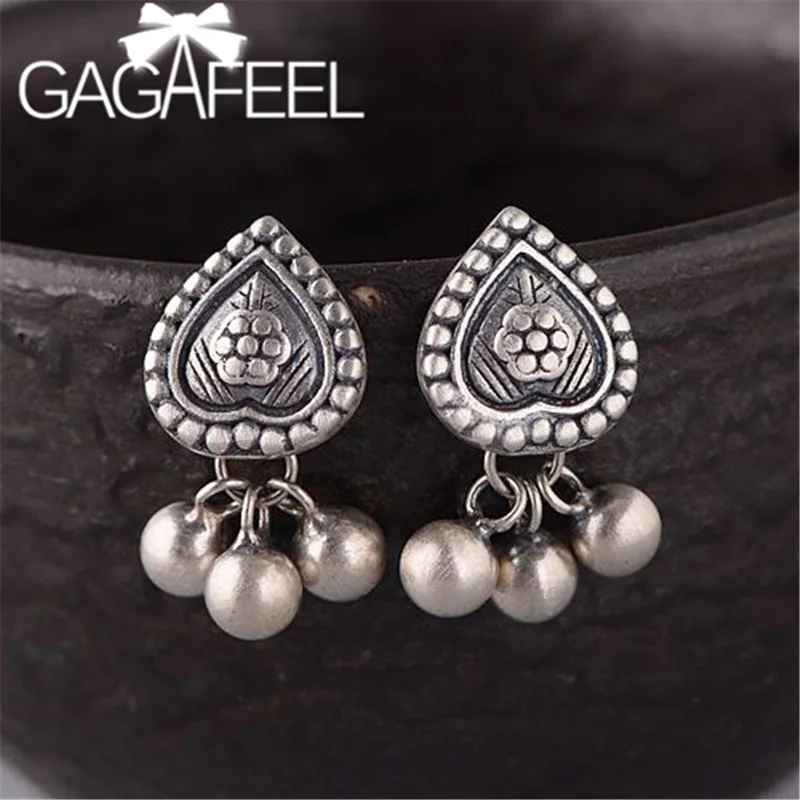 GAGAFEEL новые тайские серебряные серьги в виде сердца персикового цвета темперамент ретро ювелирные изделия в китайском стиле для женщин серебряные бусины кисточки серьги-гвоздики