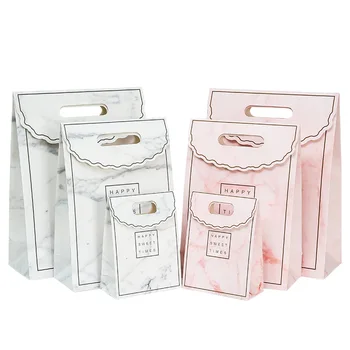 

3 Sizes Marbled Handbag Gift Packing Paper Bags with Handle Foldable Portable Wedding Candle Bag WB2666