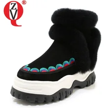 ZVQ/Новые теплые зимние ботинки женские замшевые ботинки на высоком каблуке и платформе женская обувь с круглым носком и вышивкой Прямая поставка
