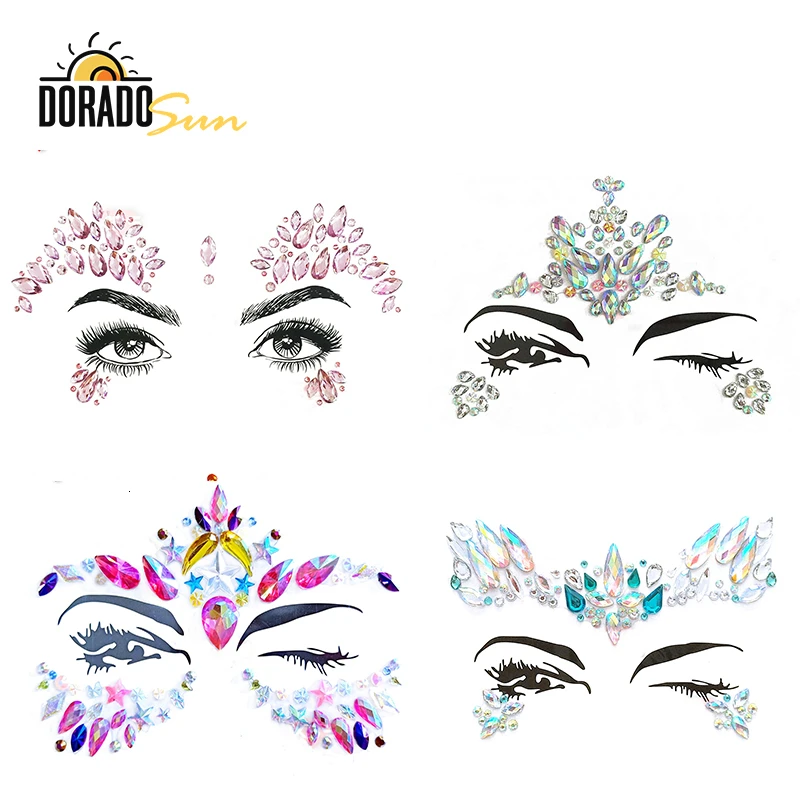 

Doradosun Tattoo Stickers Face Drill Paste Bohemia Tribal Style 3D Crystal Sticker Jewels Forehead Temporary Tattoo Sticker
