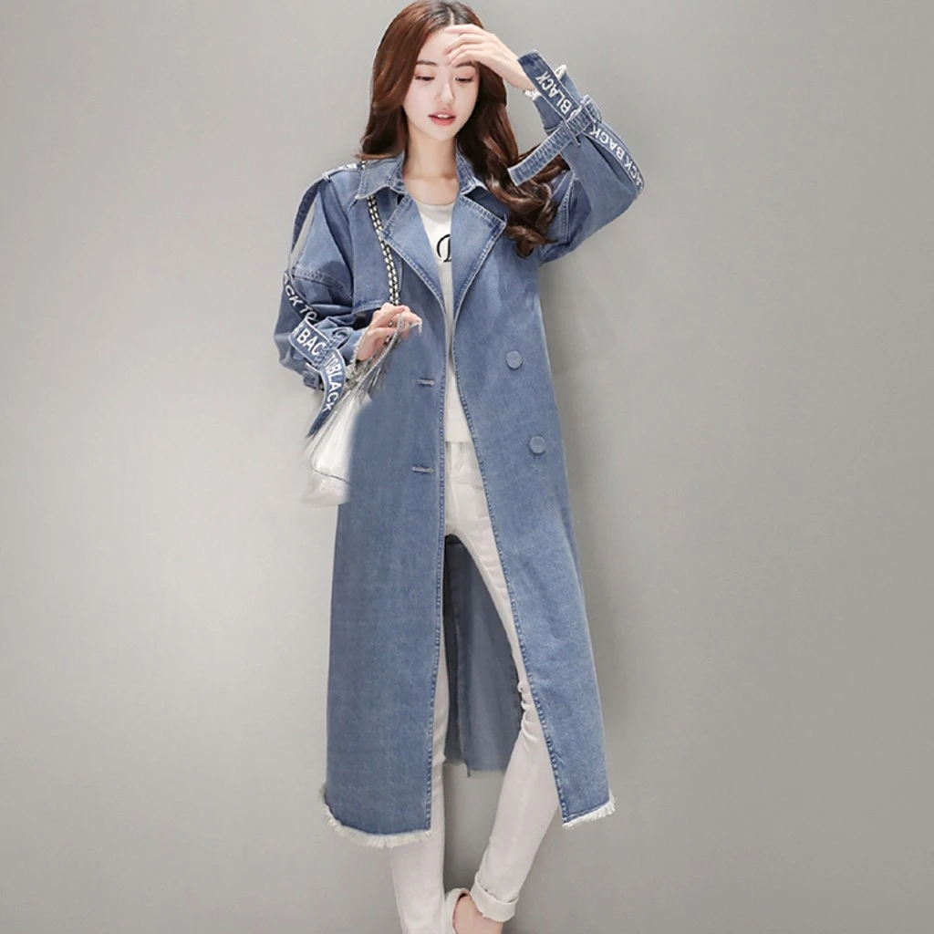 JAYCOSIN 2019 Plus Size Winter And Autumn Fashion Women Casual Solid Long Sleeve Denim Long Cardigan Jackets Outwear Coat 919