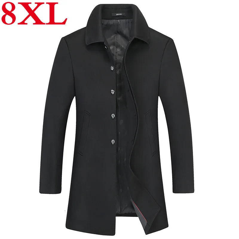 

plus size 8XL Winter Wool Jacket Men's High-quality Wool Coat casual Slim collar wool coat Men's long cotton collar trench coat