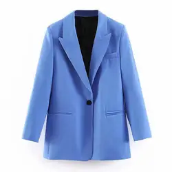2019 женский официальный синий Блейзер длинный рукав дамское пальто женский карманы блейзер с пуговицами офисный деловой костюм