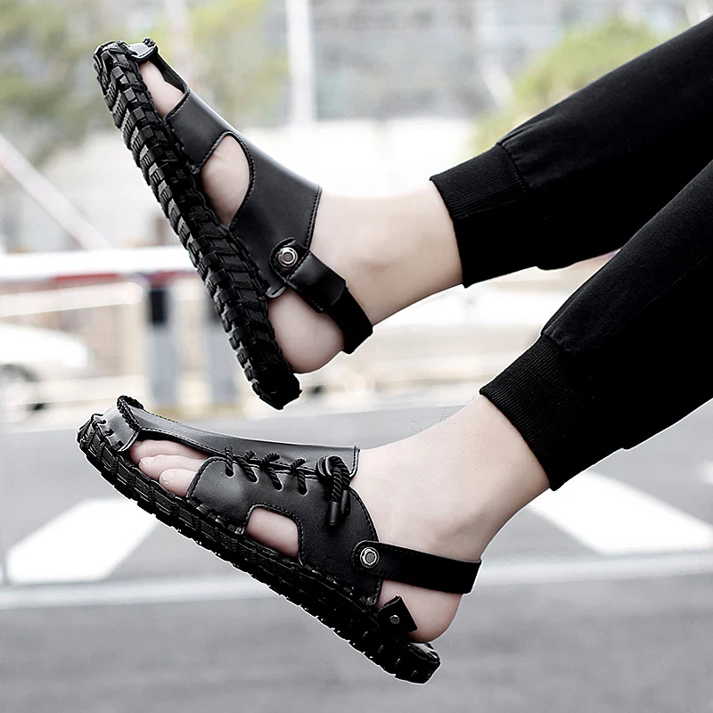 Mans Leather Sandals Outdoor Fashion 