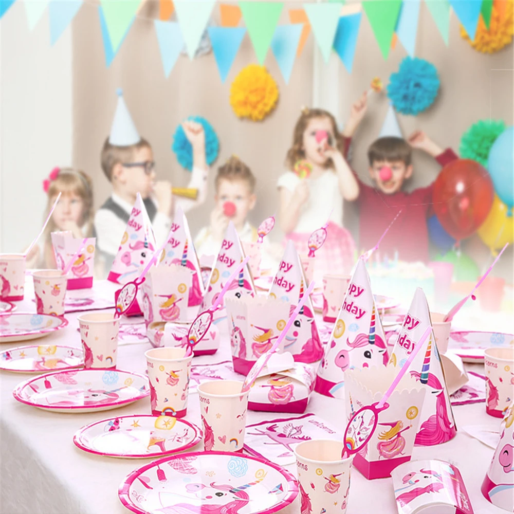 

Baby Shower Birthday Party decorations Unicorn Theme Birthday Party Disposable Tableware Paper Plate Cup Banner Napkins Decor,Q