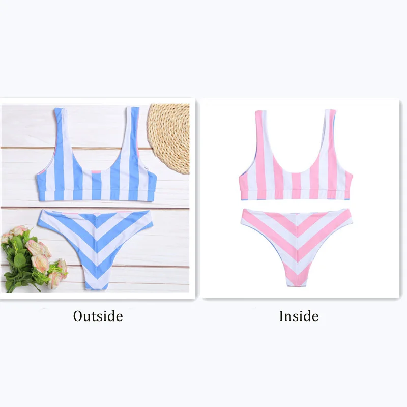 Belleziva Double-Sided Wearable Bikini Set Stripe Female Beach Suit Push Up Swimwear Biquinis Maillot De Bain Femme Bikini 2020 Belleziva Double-Sided Wearable Bikini Set Stripe Female Beach Suit Push Up Swimwear Biquinis Maillot De Bain Femme Bikini 2020