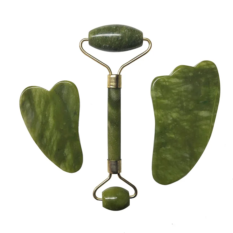 Jade Roller Facial Massage Tool Set Natural Stone Face Massager Guasha Massage Board Gua Sha Scraper Jade Roller And Guasha Kit