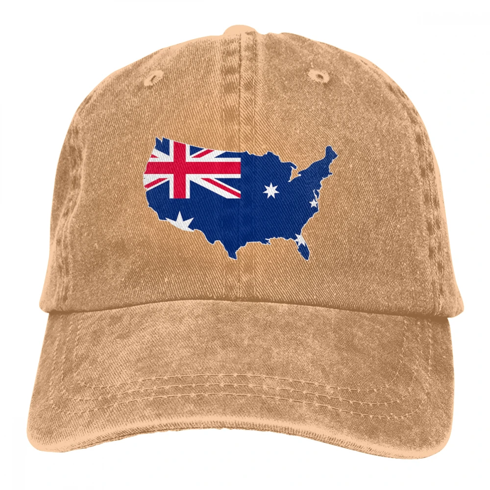Австралийский флаг американская карта Casquette черные унисекс Мужские Женские джинсовые бейсболка с ремешком кепки регулируемые Гольф папа шляпа - Цвет: Хаки