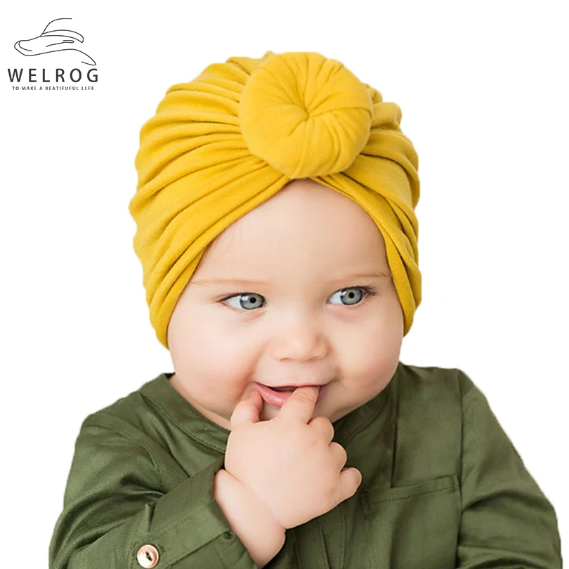 WELROG новые детские шапки с узлом пончика мягкие дышащие хлопковые однотонные