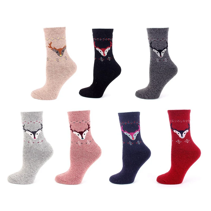 1 Pair Winter Women Socks Lovely Deer Animal Printed Wool Christmas Comfortable Gift Autumn Winter Thick Warm Breathable Sock