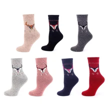 1 Pair Winter Women Socks Lovely Deer Animal Printed Wool Christmas Comfortable Gift Autumn Winter Thick Warm Breathable Sock