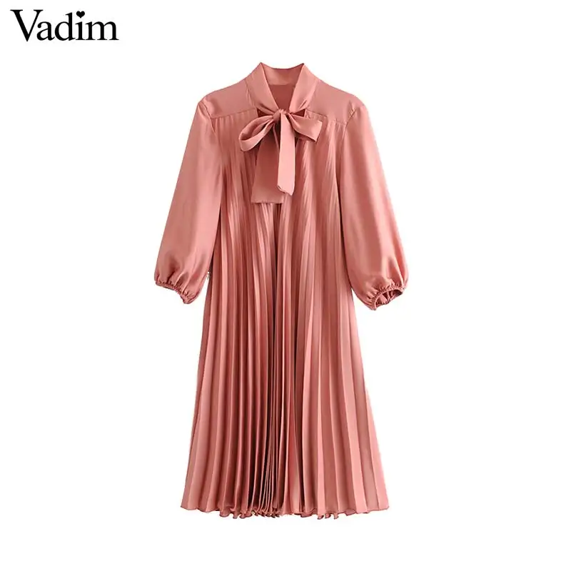 Vadim женское милое розовое плиссированное платье миди галстук-бабочка три четверти рукав прямой женский длиной до колена милые платья QC781