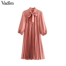 Vadim женское милое розовое плиссированное платье миди галстук-бабочка три четверти рукав прямой женский длиной до колена милые платья QC781