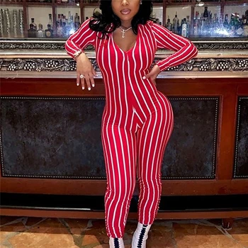 

Fashion New Women Clubwear Pants Stripe Long Sleeve Playsuit Bodycon Party Jumpsuit Sexy Striped Romper Skinny Trousers