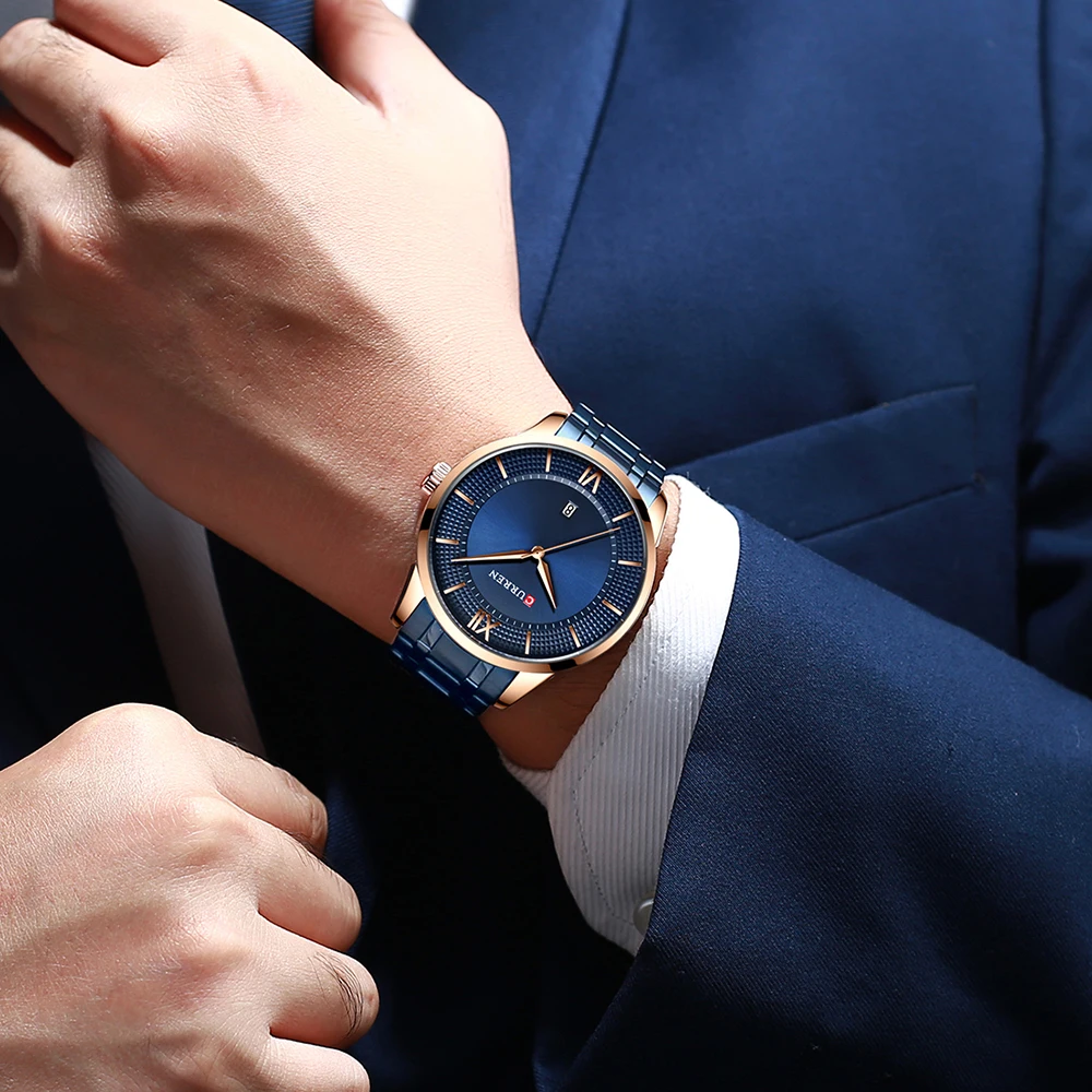 Curren кварцевые мужские часы лучший бренд класса люкс Синяя Сталь Водонепроницаемые мужские часы с датой мужские часы аналоговые наручные часы мужские s часы