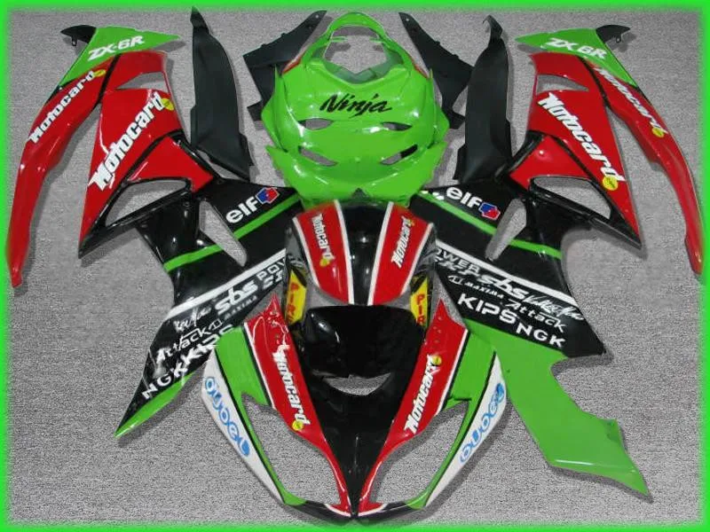 Красный/комплект обтекателей зеленого цвета для Kawasaki NINJA ZX6R 2009 2010 2011 09 10 11(Настройка наклейки) Обтекатели MD41
