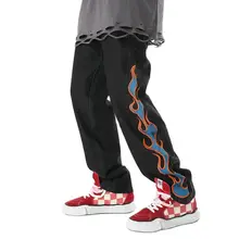 Pantalones vaqueros holgados estilo Hip Hop para hombre y mujer, Vaqueros elegantes con bordado de llama Punk, informales y rectos, 2021