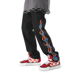 Pantalones vaqueros holgados estilo Hip Hop para hombre y mujer, Vaqueros elegantes con bordado de llama Punk, informales y rectos, 2021