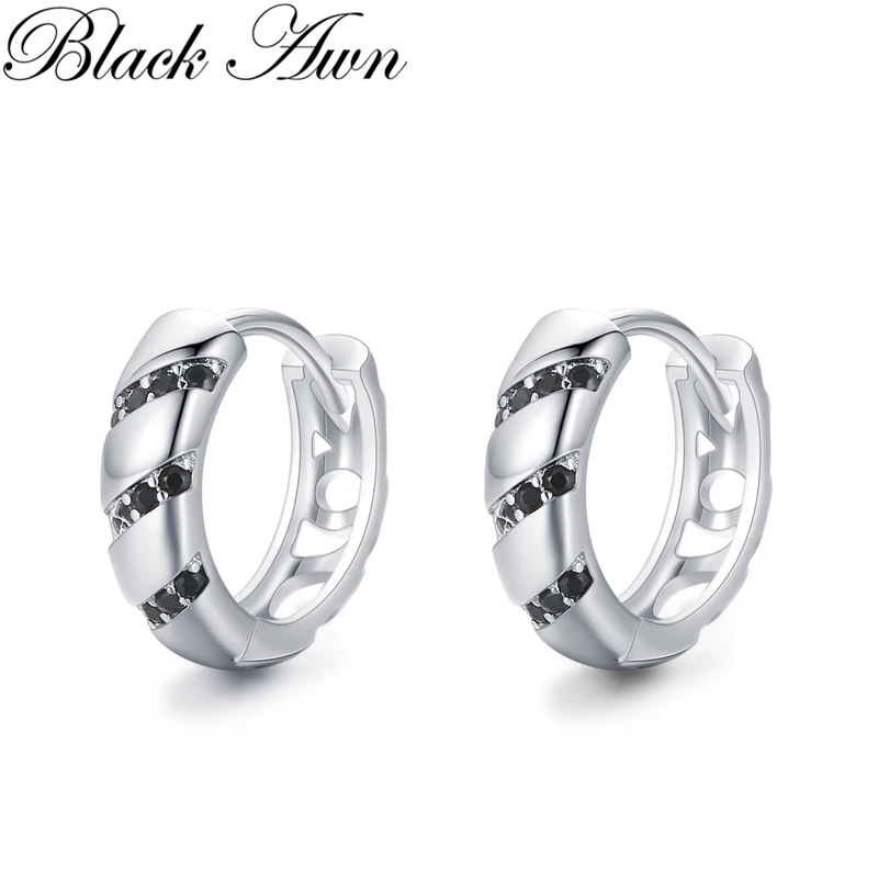 

Black Awn Hoop Earrings for Women Classic Silver Color Trendy Spinel Engagement Fashion Jewelry I225