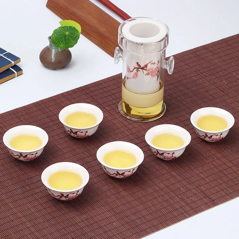 Heat-Resistant Glass Tea Set with Cup, Chinese Kung Fu Flower, Ceramic Teapot with Filter Kettle, 240ml