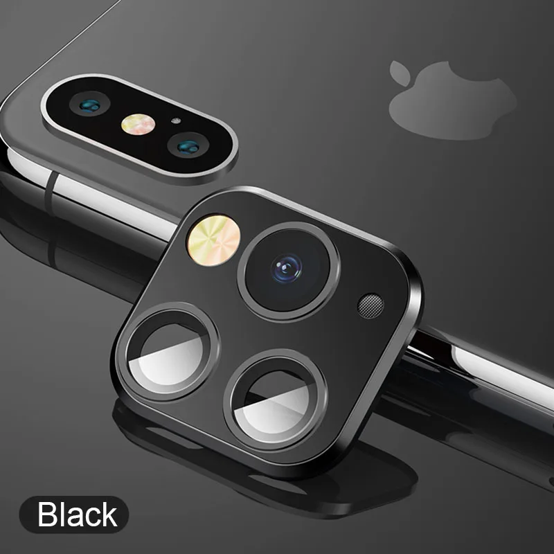 Чехол из закаленного стекла для iPhone X XR XS Max, чехол для iPhone 11 Pro Max, чехол для iPhone 11 Pro Max, чехол для объектива камеры - Цвет: Black