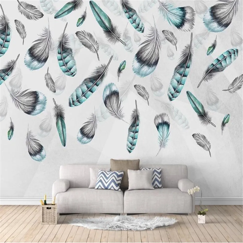 

milofi factory custom wallpaper mural 3D three-dimensional hand-painted feather living room background wallpaper mural