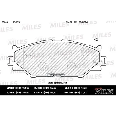 Колодки Тормозные(Смесь Semi-Metallic) Передние(Lexus Is220/Is250 05-)(Без Датчика)(Trw Gdb3410) E100313 Miles арт. E100313