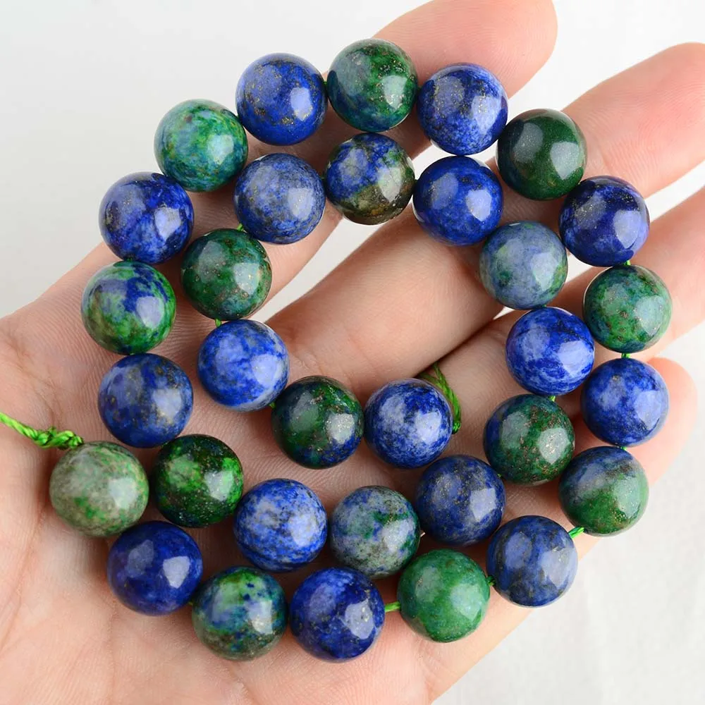 1 strand Natural Lapis Lazuli Phoenix Stone Smooth Round Beads 12mm Fynchenite and Lapis Lazuli Stone Azurite 40cm Strand