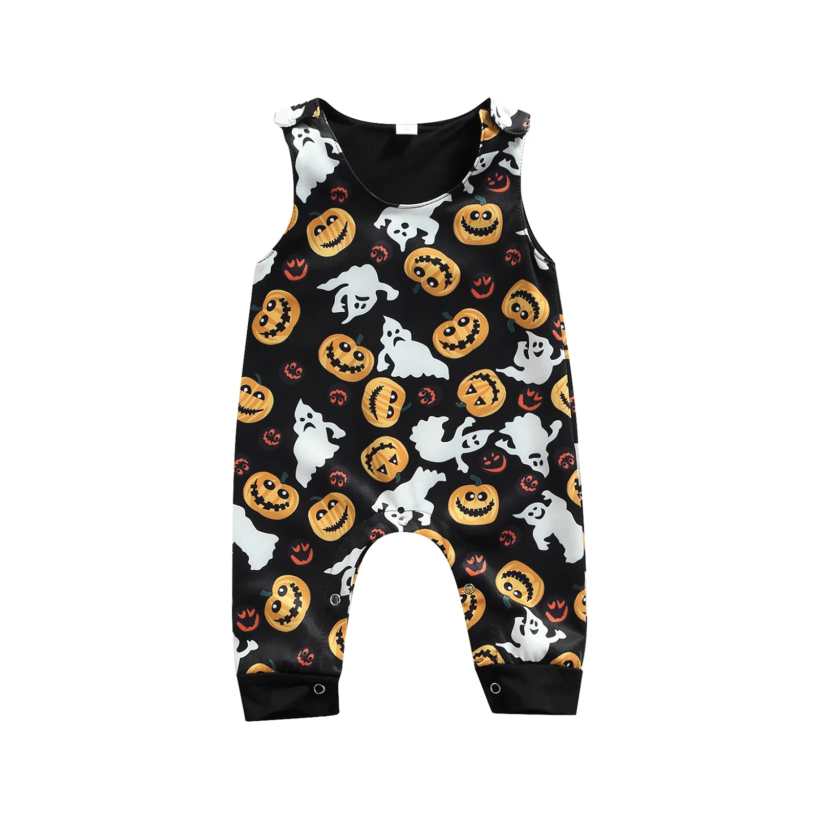 Baby Romper Kids Halloween Pumpkin Print Round Neck Sleeveless Jumpsuit for Girls 0 24 Months