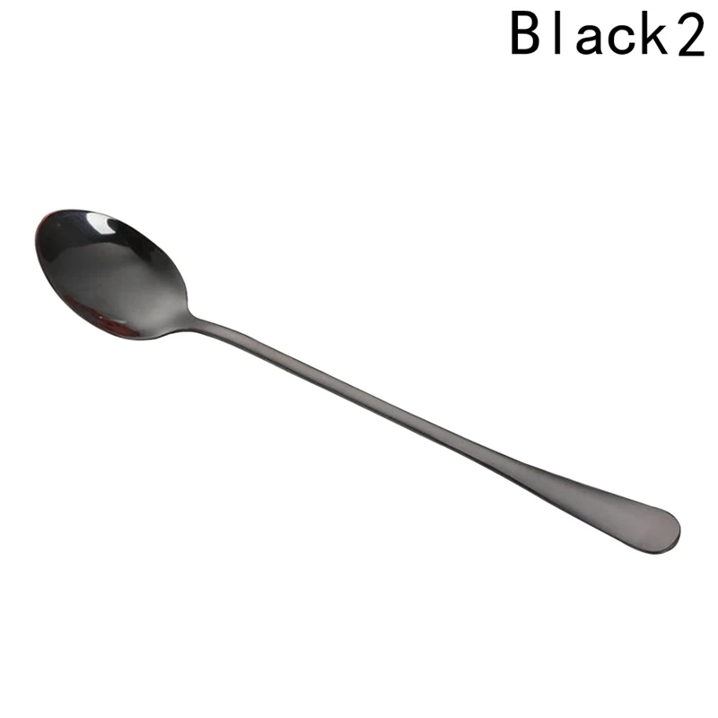 BK2 New Stainless Steel Simple multicolor Stirring Spoon Flatware Ice Tea Dessert Spoon Tableware Kitchen Accessories - Color: BK2
