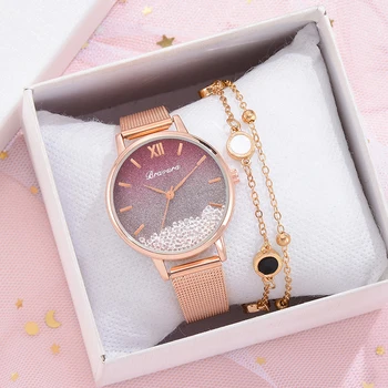 

Bravura Brand 2pcs Set Watch Women Luxury Ladies Bracelet Watch Removable Rhinestones Female Clock Casual Quartz Wristwatches