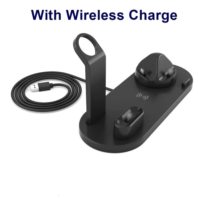 Micro usb type-C зарядное устройство Подставка для samsung Xiaomi huawei держатель телефона Qi быстрая Беспроводная зарядная док-станция для Apple Watch 5 4 3 2 1 - Цвет: With Wireless Black