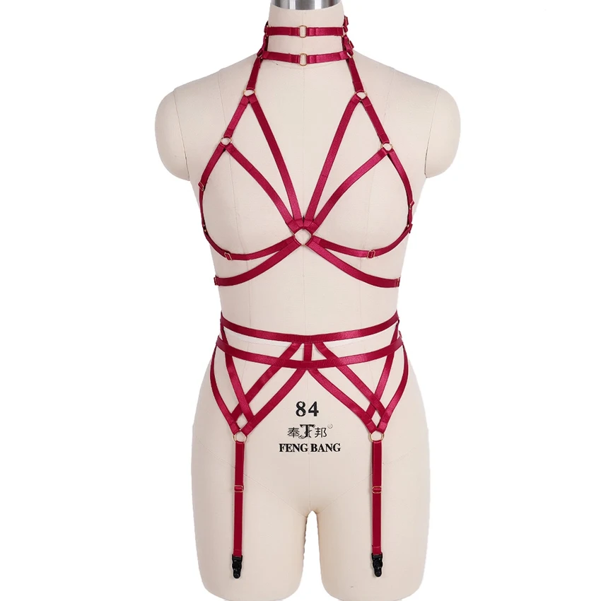 MLCO0335L0024WineRed Комплект с бюстгальтером на бретельках, розовый топ с бретельками, нижнее белье с высокой талией, подвязки на подвязках, эластичные, размера плюс, для танцев в стиле панк, готика, подарок для жены - Цвет: MLCO0335L0024WineRed