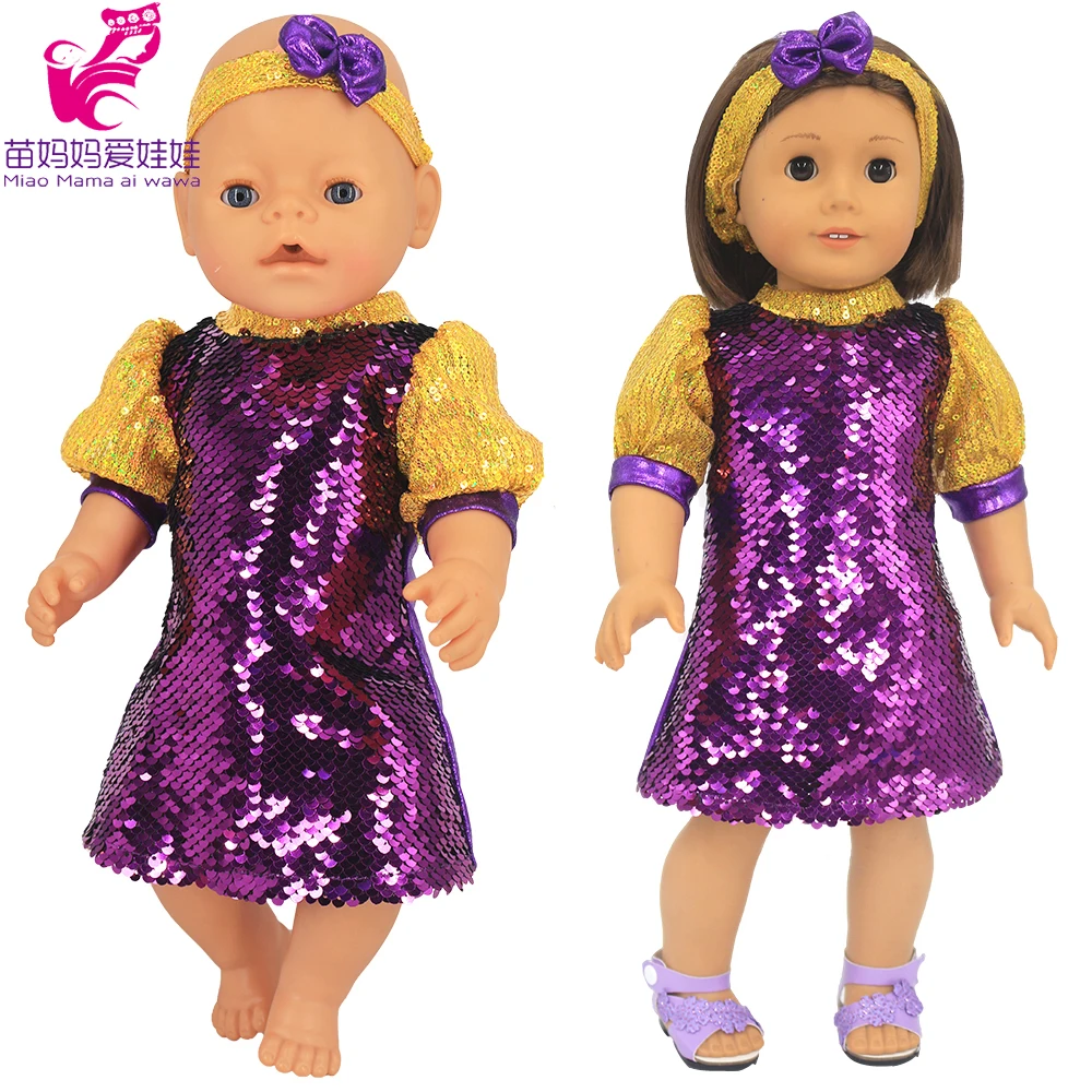 

Purple sequin skirt suit baby clothes set suitable for 18 inch girl doll best birthday gift for children