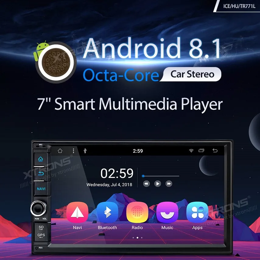 XTRONS 2 Din 7'' Android 8.1 Octa Core 2G RAM Universal Car Radio Stereo Player GPS Navigation DAB+ Bluetooth FM WIFI USB NO DVD