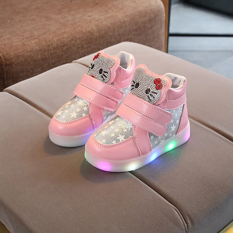 Размеры 21-30 детская обувь, женские кроссовки обувь для детей для девочек светящиеся кроссовки с подсветкой обувь, женские кроссовки со светящейся подошвой - Цвет: Розовый
