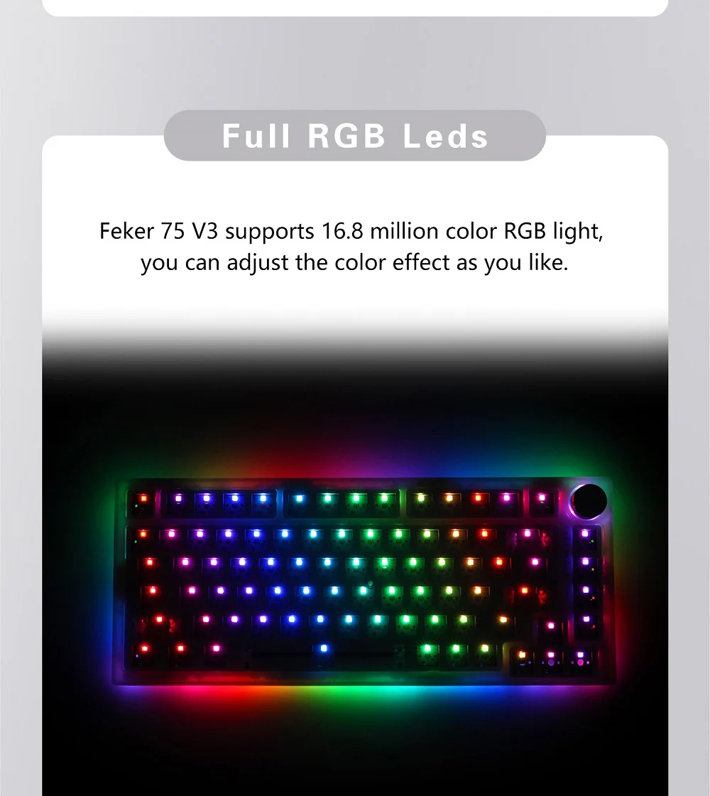 best pc keyboard Feker IK75 V3 3 Mode Wireless 75% Gasket Mechanical Keyboard kit Black Blue hot swappable lighting effects RGB led 2.4G BT cheap computer keyboard