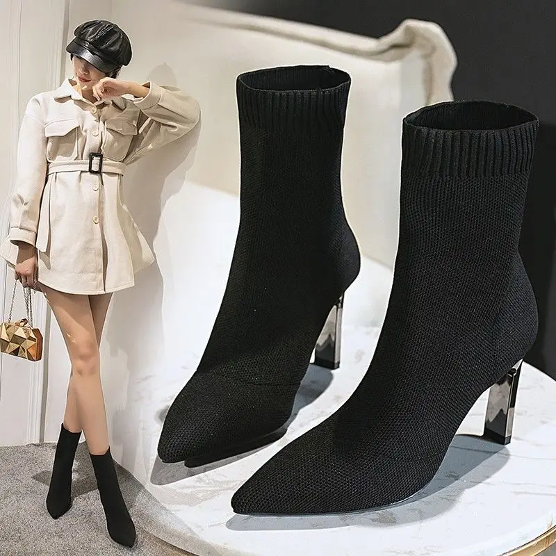 

Spring and autumn 2020 new spring and autumn high heel ankle ins super popular versatile web celebrity skinny boots women