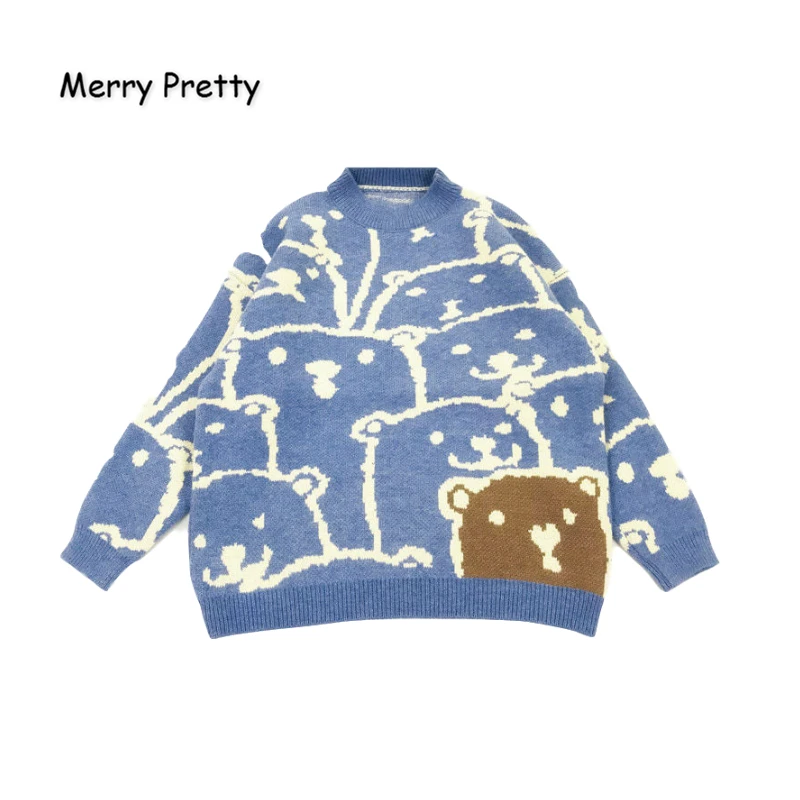MERRY PRETTY Women's Cartoon Bear Embroidery Harajuku Knitted Sweaters 2020 Winter Thick Warm Jacquard Sweater Knit Pullovers | Женская